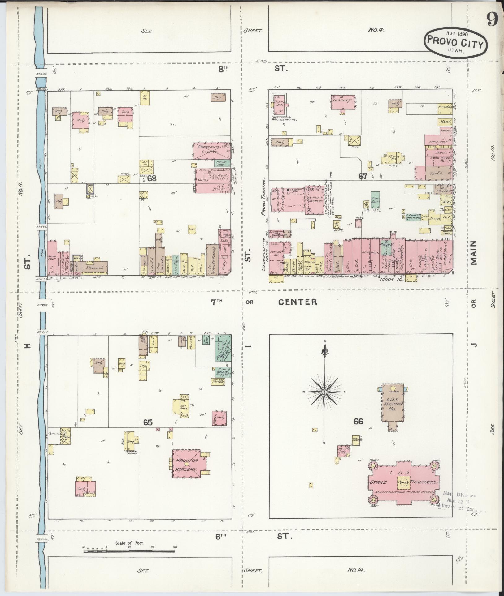 Sanborn Fire Insurance Map from Provo, Utah County, Utah (1890), Sheet #0009 - Complete Map Set gallery image, historic Sanborn map, vintage wall art, Provo Utah