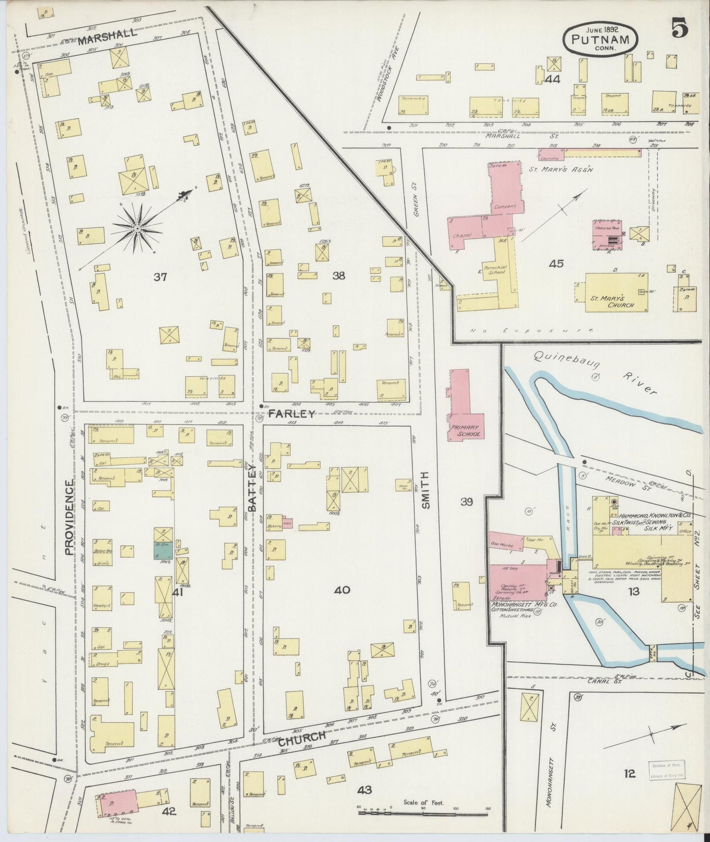 Sanborn Fire Insurance Map from Putnam, Windham County, Connecticut (1892), Sheet #0005 - Historic Sanborn Fire Insurance Map Print, vintage old map wall art, antique decor, genealogy gift, Connecticut Connecticut map