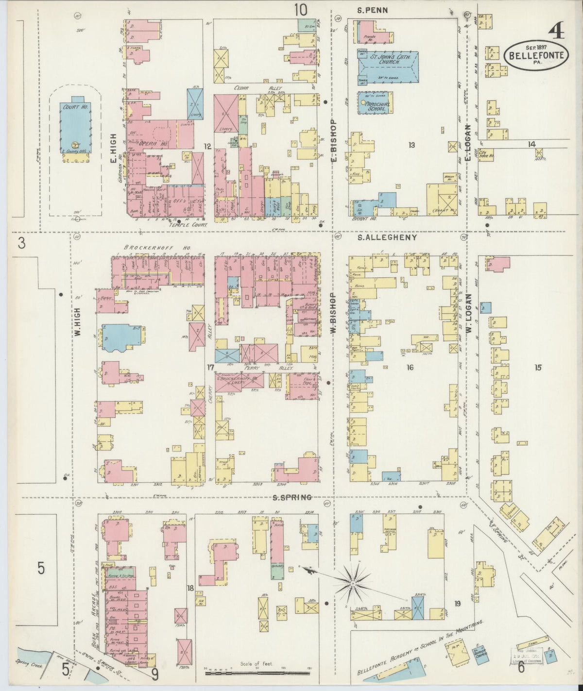 Sanborn Fire Insurance Map from Bellefonte, Centre County, Pennsylvania (1897), Sheet #0004 - Complete Map Set gallery image, historic Sanborn map, vintage wall art, Pennsylvania Pennsylvania