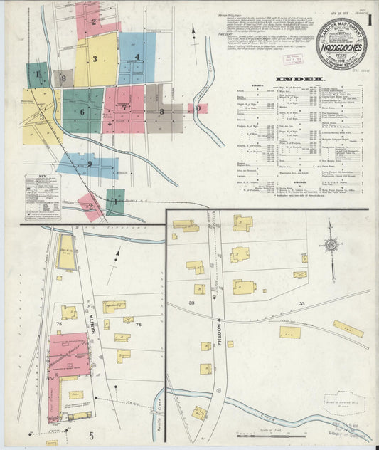 Sanborn Fire Insurance Map from Nacogdoches, Nacogdoches County, Texas (1912), Sheet #0001 - Historic Sanborn Fire Insurance Map Print, vintage old map wall art, antique decor, genealogy gift, Texas Texas map