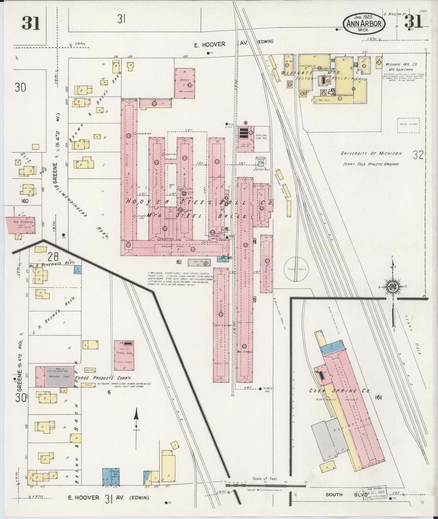 Sanborn Fire Insurance Map from Ann Arbor, Washtenaw County, Michigan (1925), Sheet #0031 - Complete Map Set gallery image, historic Sanborn map, vintage wall art, Michigan Michigan