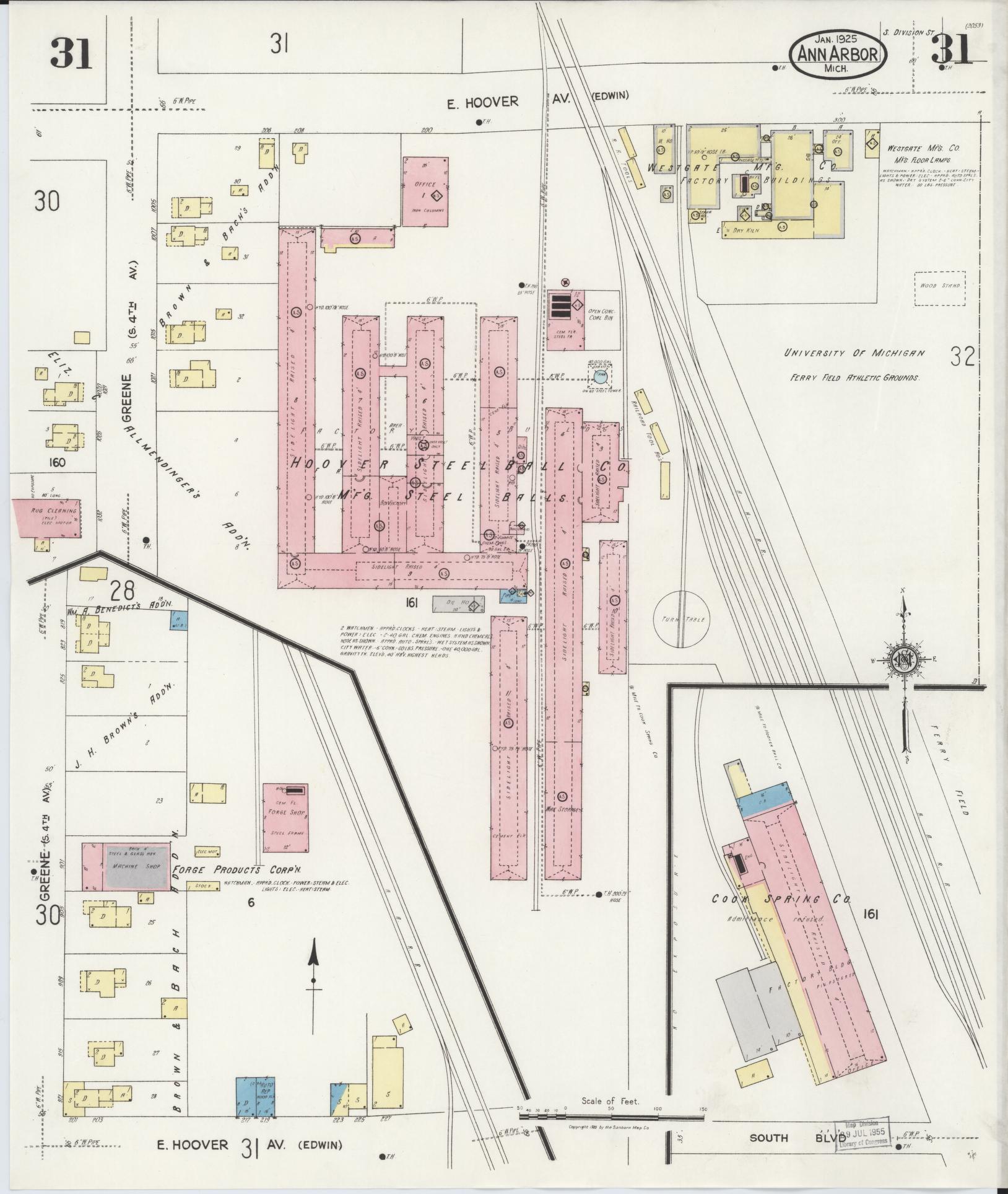 Sanborn Fire Insurance Map from Ann Arbor, Washtenaw County, Michigan (1925), Sheet #0031 - Complete Map Set gallery image, historic Sanborn map, vintage wall art, Michigan Michigan