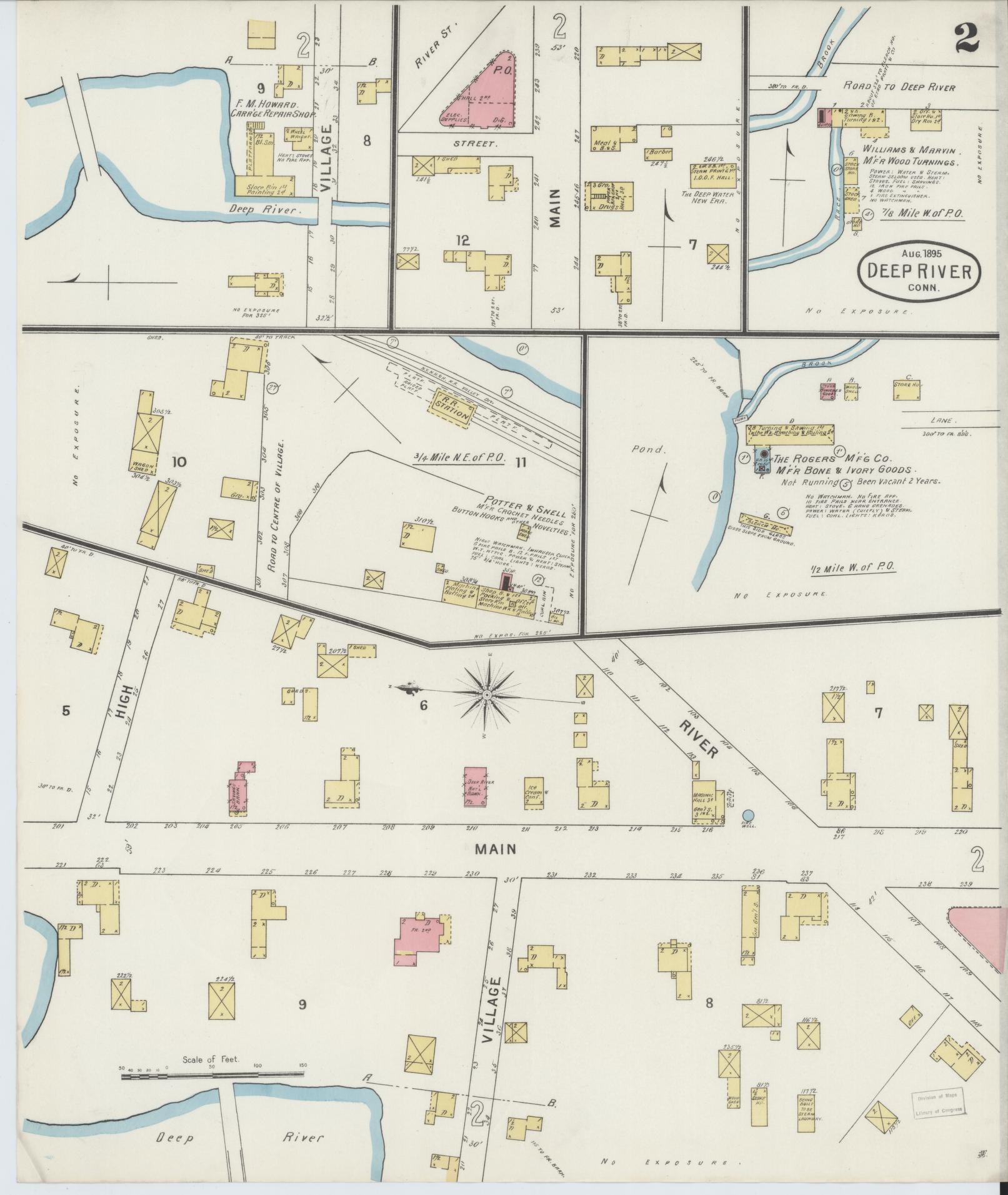 Sanborn Fire Insurance Map from Deep River, Middlesex County, Connecticut (1895), Sheet #0002 - Historic Sanborn Fire Insurance Map Print, vintage old map wall art, antique decor, genealogy gift, Connecticut Connecticut map