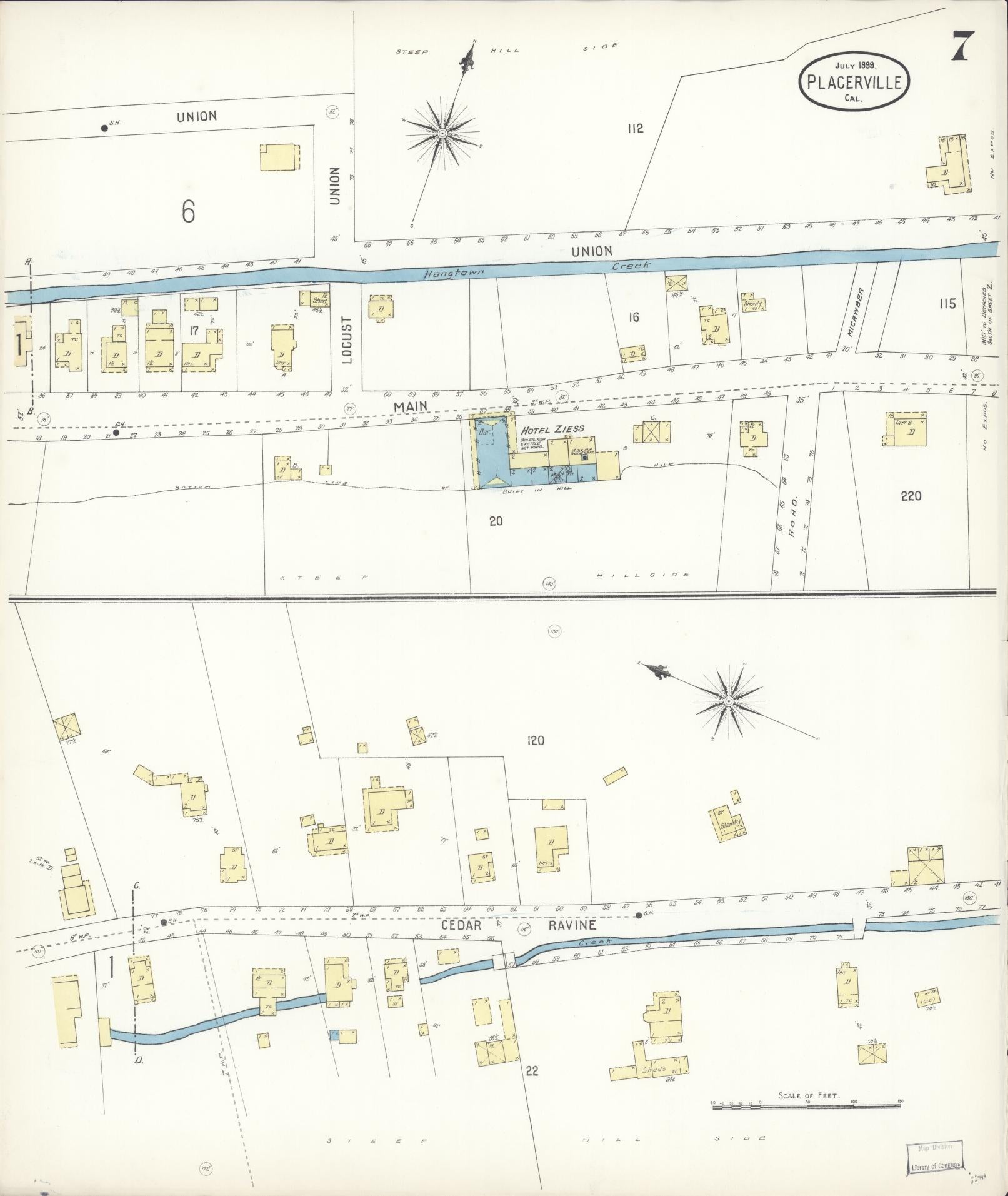 Sanborn Fire Insurance Map from Placerville, El Dorado County, California (1899), Sheet #0007 - Complete Map Set gallery image, historic Sanborn map, vintage wall art, California California