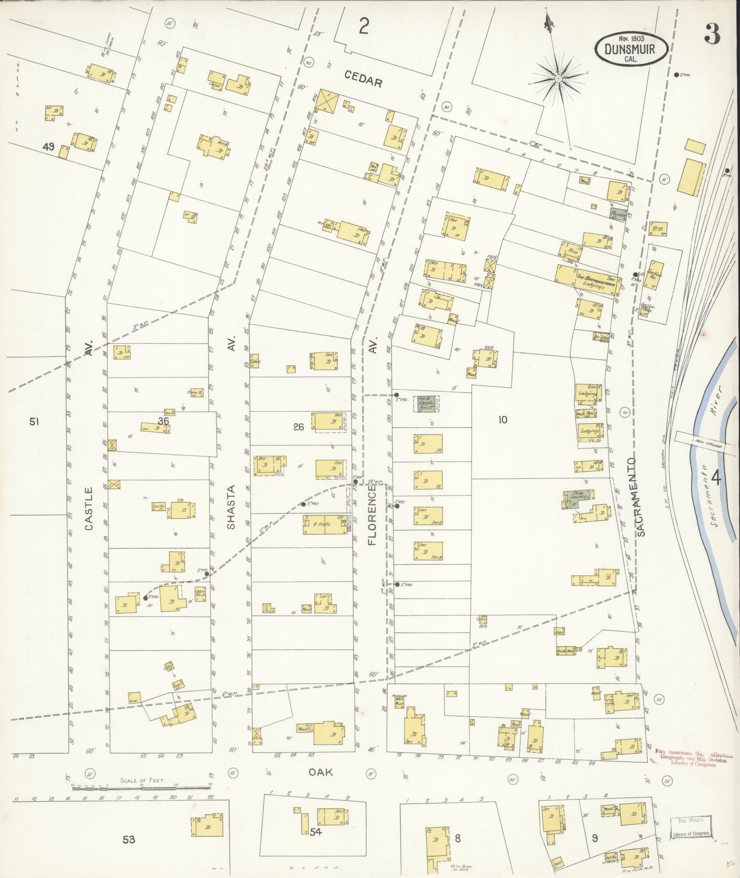 Sanborn Fire Insurance Map from Dunsmuir, Siskiyou County, California (1903), Sheet #0003 - Complete Map Set gallery image, historic Sanborn map, vintage wall art, California California