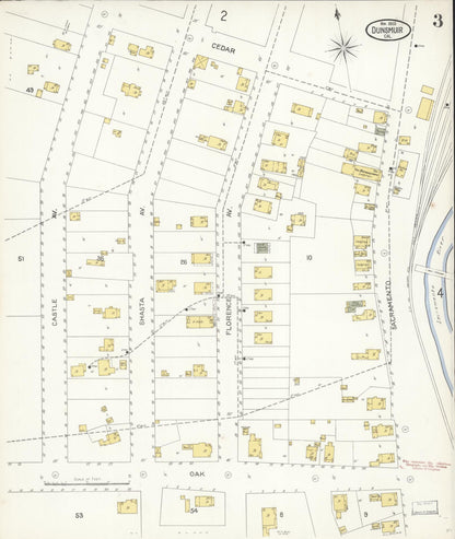 Sanborn Fire Insurance Map from Dunsmuir, Siskiyou County, California (1903), Sheet #0003 - Complete Map Set gallery image, historic Sanborn map, vintage wall art, California California