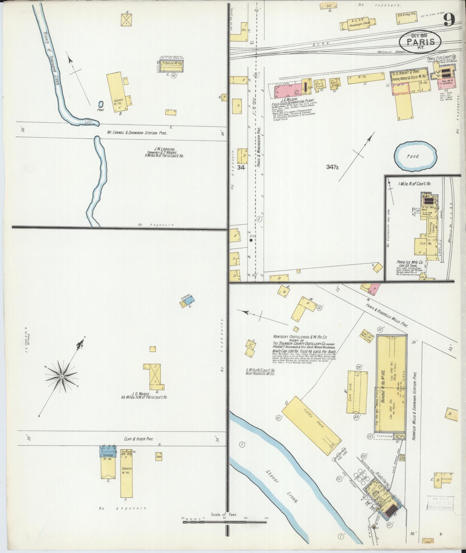Sanborn Fire Insurance Map from Paris, Bourbon County, Kentucky (1901), Sheet #0009 - Complete Map Set gallery image, historic Sanborn map, vintage wall art, Kentucky Kentucky