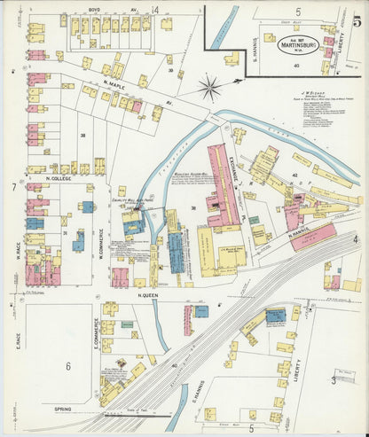 Sanborn Fire Insurance Map from Martinsburg, Berkeley County, West Virginia (1907), Sheet #0005 - Complete Map Set gallery image, historic Sanborn map, vintage wall art, West Virginia West Virginia