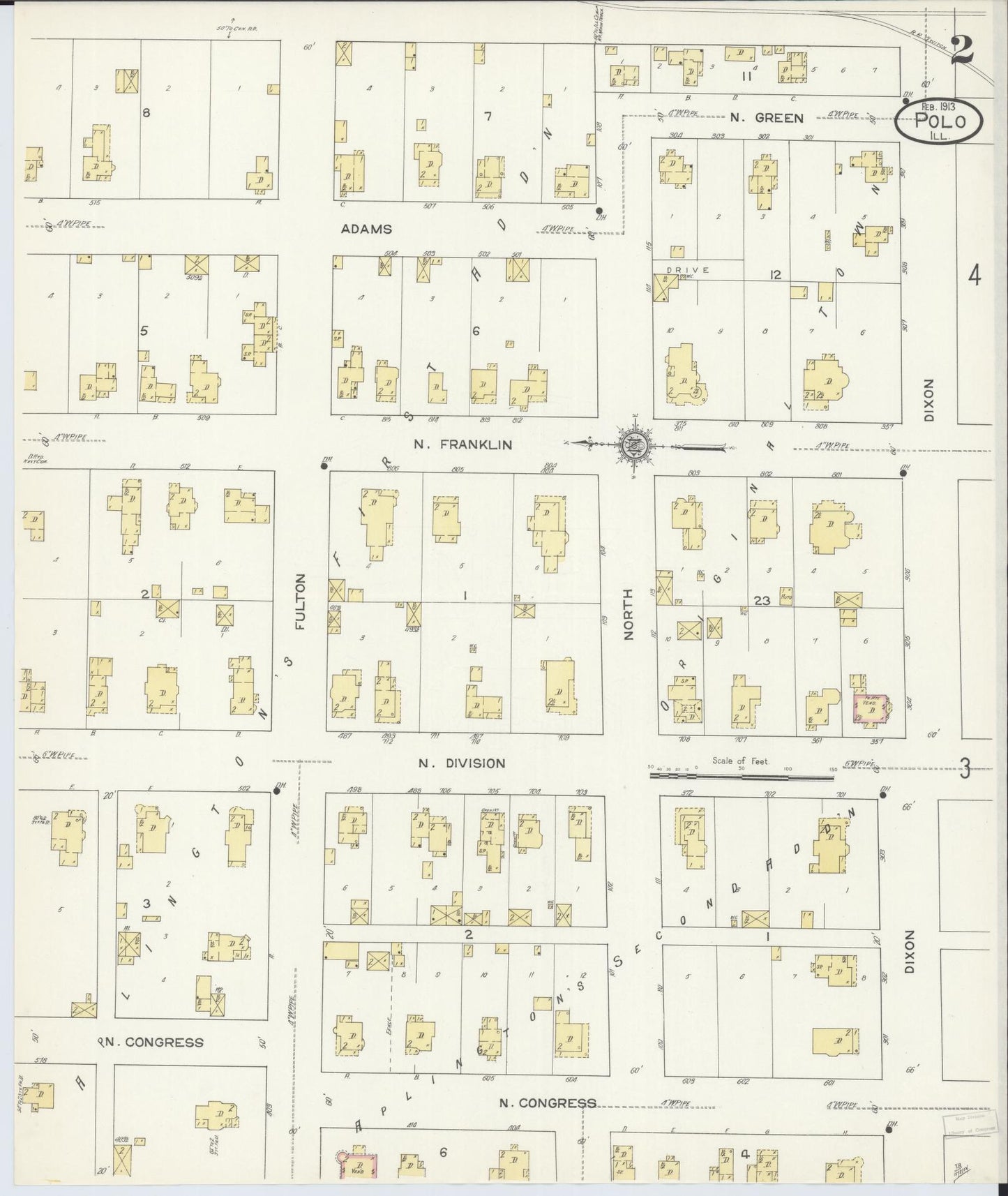 Sanborn Fire Insurance Map from Polo, Ogle County, Illinois (1913), Sheet #0002 - Historic Sanborn Fire Insurance Map Print, vintage old map wall art, antique decor, genealogy gift, Illinois Illinois map
