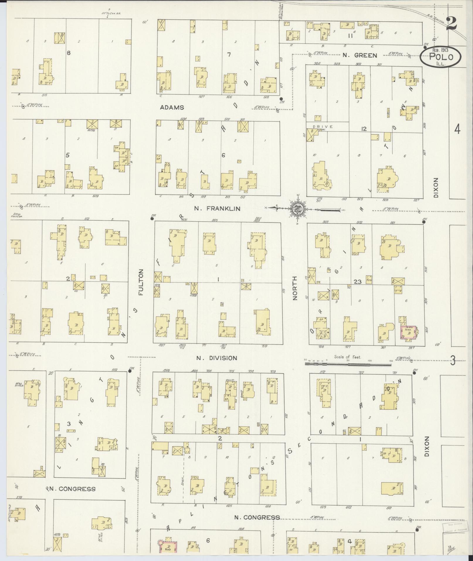 Sanborn Fire Insurance Map from Polo, Ogle County, Illinois (1913), Sheet #0002 - Historic Sanborn Fire Insurance Map Print, vintage old map wall art, antique decor, genealogy gift, Illinois Illinois map