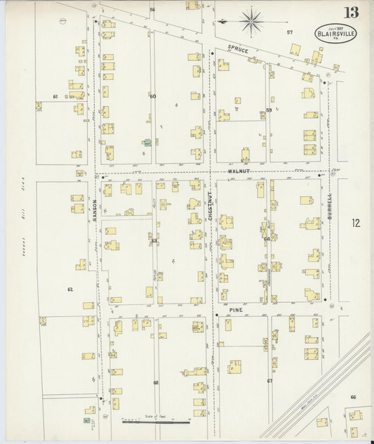 Sanborn Fire Insurance Map from Blairsville, Indiana County, Pennsylvania (1897), Sheet #0013 - Historic Sanborn Fire Insurance Map Print, vintage old map wall art, antique decor, genealogy gift, Pennsylvania Pennsylvania map