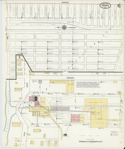 Sanborn Fire Insurance Map from Houma, Terrebonne Parish, Louisiana (1912), Sheet #0006 - Historic Sanborn Fire Insurance Map Print, vintage old map wall art, antique decor, genealogy gift, Louisiana Louisiana map
