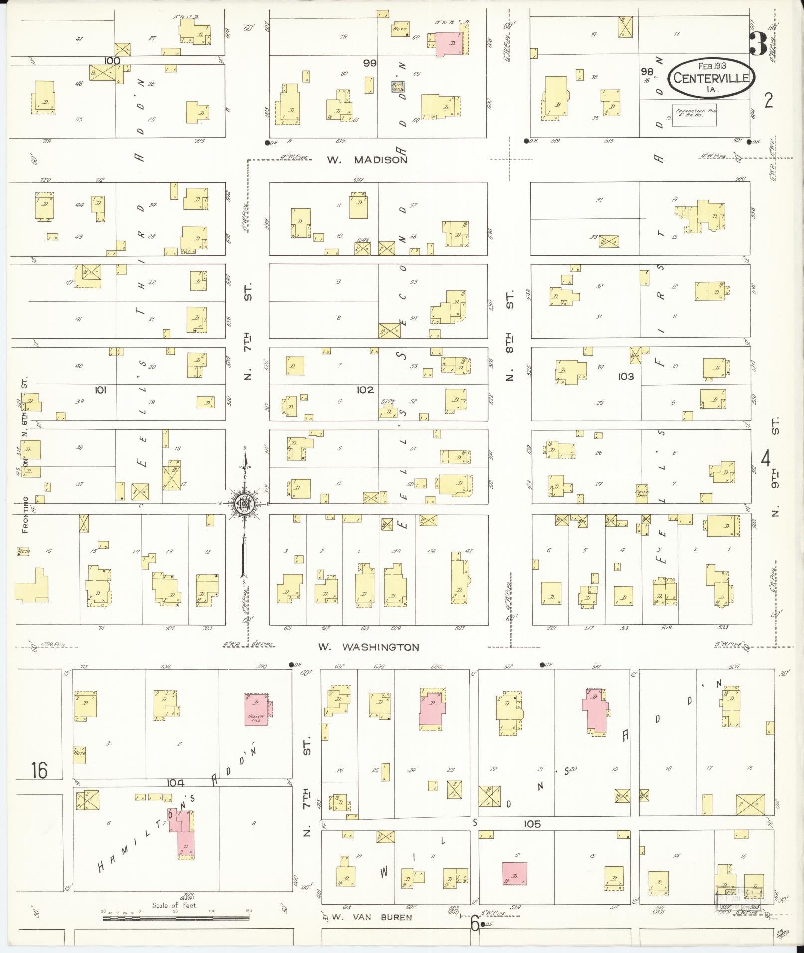 Sanborn Fire Insurance Map from Centerville, Appanoose County, Iowa (1913), Sheet #0003 - Historic Sanborn Fire Insurance Map Print, vintage old map wall art