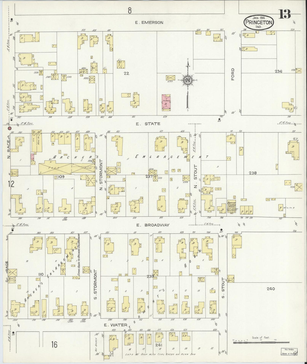 Sanborn Fire Insurance Map from Princeton, Gibson County, Indiana (1914), Sheet #0013 - Historic Sanborn Fire Insurance Map Print, vintage old map wall art, antique decor, genealogy gift, Indiana Indiana map