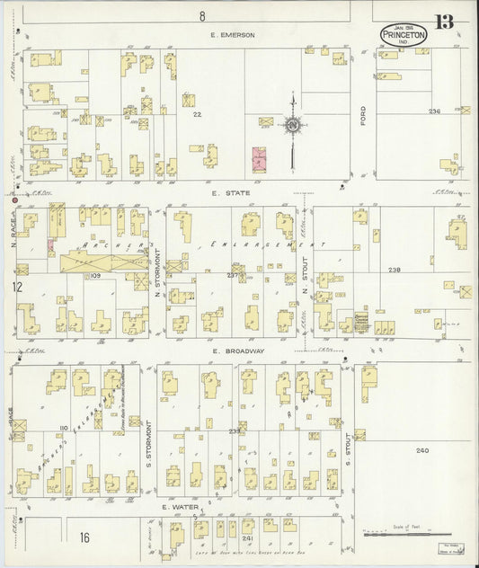 Sanborn Fire Insurance Map from Princeton, Gibson County, Indiana (1914), Sheet #0013 - Historic Sanborn Fire Insurance Map Print, vintage old map wall art, antique decor, genealogy gift, Indiana Indiana map
