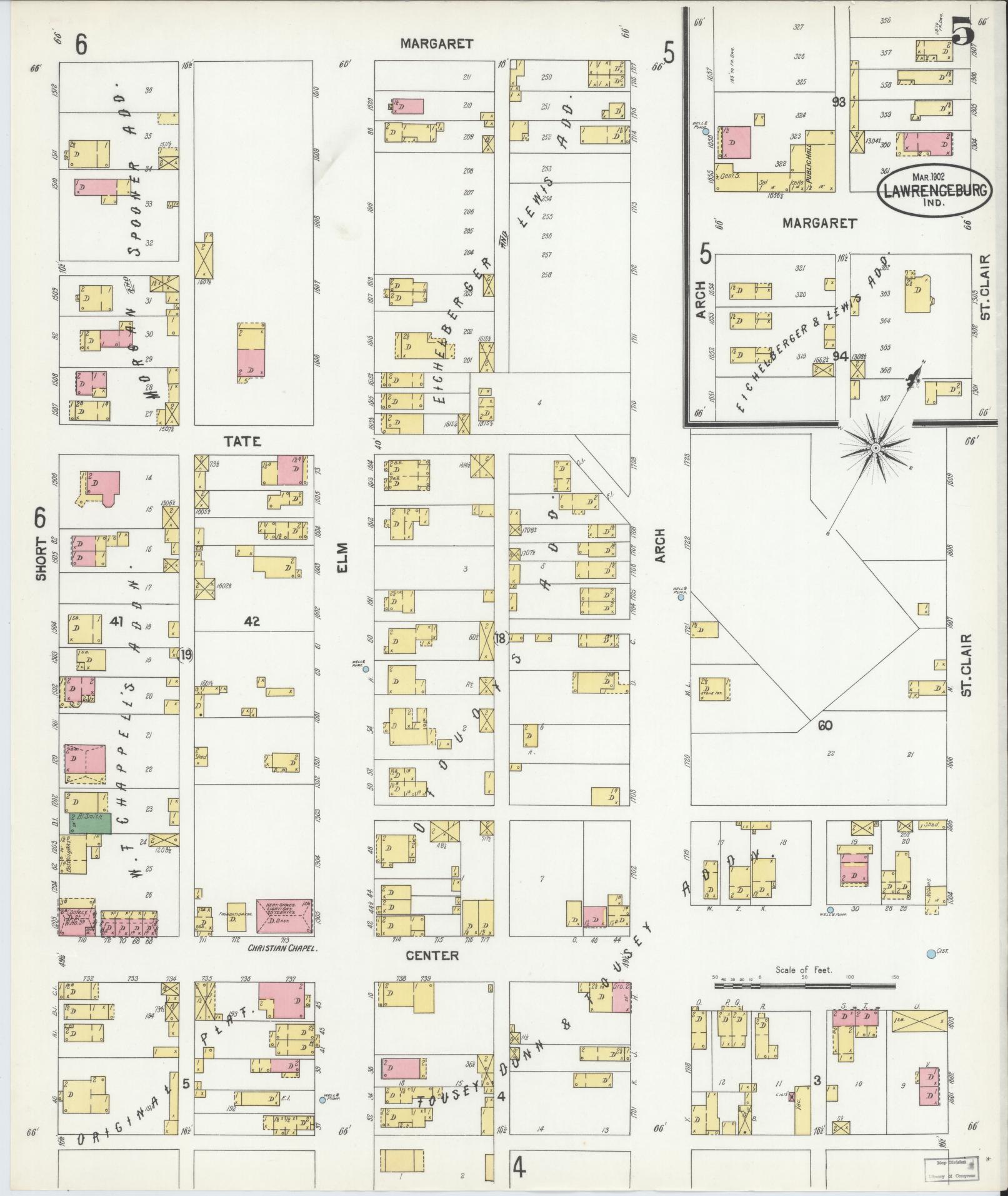 Sanborn Fire Insurance Map from Lawrenceburg, Dearborn County, Indiana (1902), Sheet #0005 - Complete Map Set gallery image, historic Sanborn map, vintage wall art, Indiana Indiana