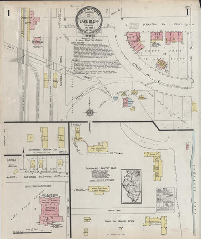 Sanborn Fire Insurance Map from Lake Bluff, Lake County, Illinois (1928), Sheet #0001 - Historic Sanborn Fire Insurance Map Print, vintage old map wall art, antique decor, genealogy gift, Illinois Illinois map
