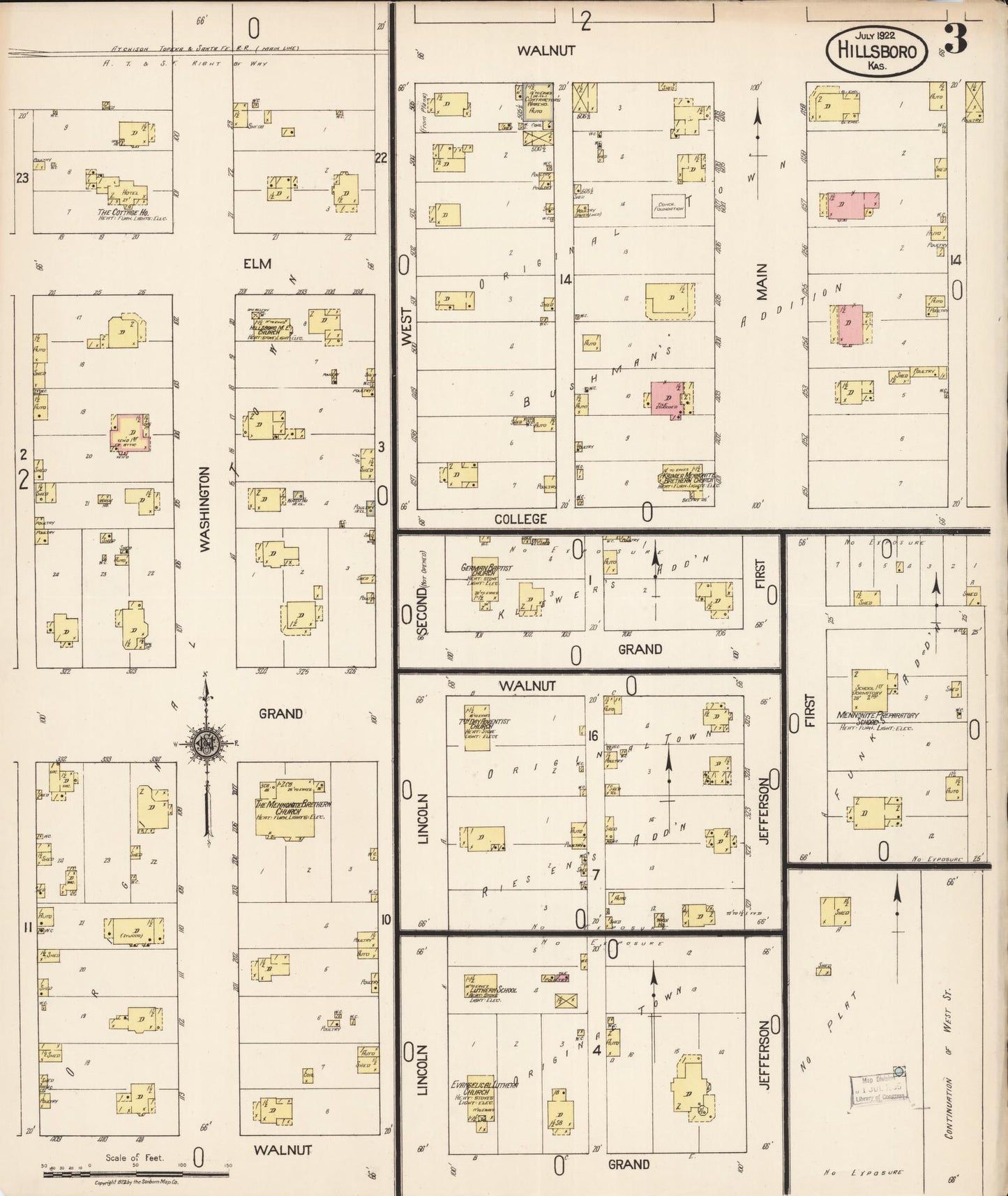 Sanborn Fire Insurance Map from Hillsboro, Marion County, Kansas (1922), Sheet #0003 - Historic Sanborn Fire Insurance Map Print, vintage old map wall art, antique decor, genealogy gift, Kansas Kansas map