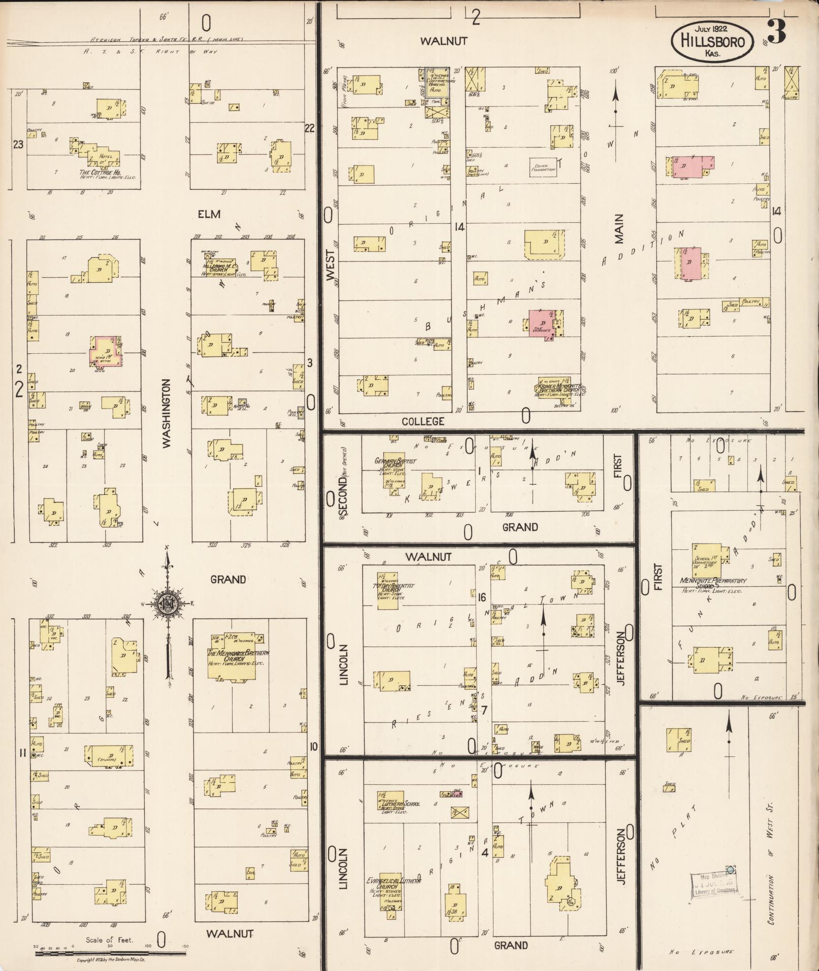 Sanborn Fire Insurance Map from Hillsboro, Marion County, Kansas (1922), Sheet #0003 - Historic Sanborn Fire Insurance Map Print, vintage old map wall art, antique decor, genealogy gift, Kansas Kansas map