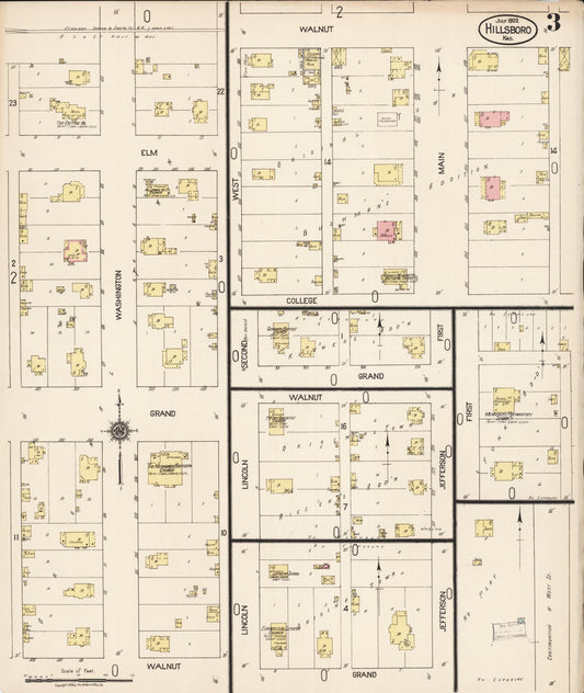 Sanborn Fire Insurance Map from Hillsboro, Marion County, Kansas (1922), Sheet #0003 - Historic Sanborn Fire Insurance Map Print, vintage old map wall art, antique decor, genealogy gift, Kansas Kansas map