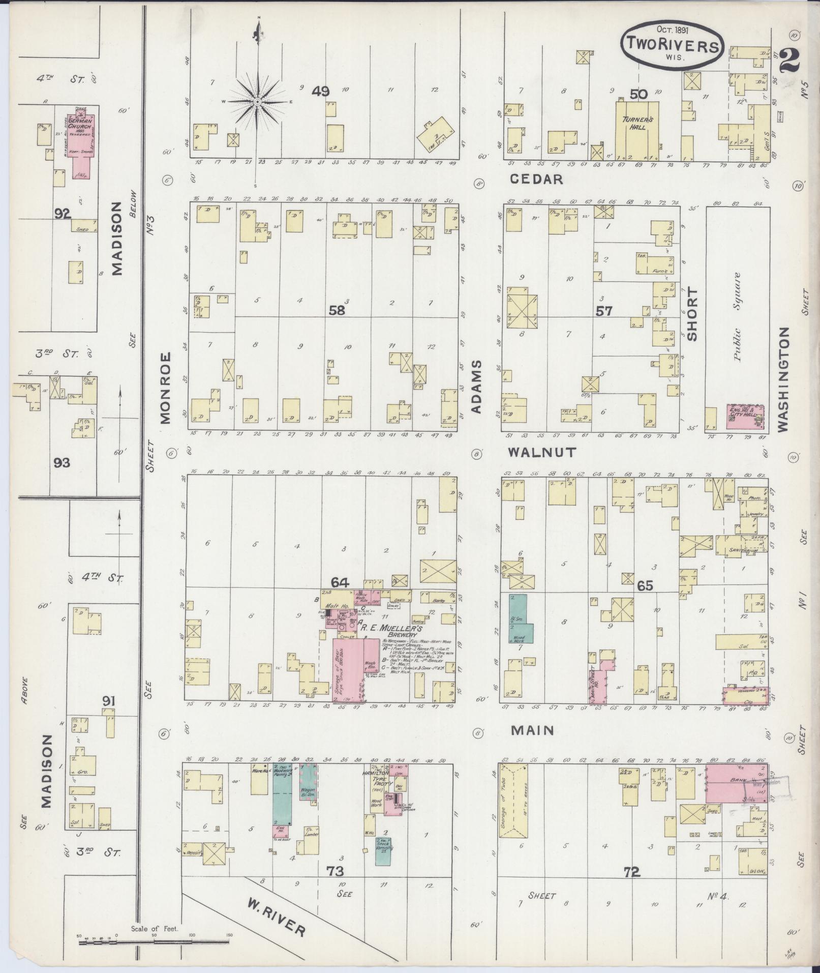 Sanborn Fire Insurance Map from Two Rivers, Manitowoc County, Wisconsin (1891), Sheet #0002 - Complete Map Set gallery image, historic Sanborn map, vintage wall art, Wisconsin Wisconsin