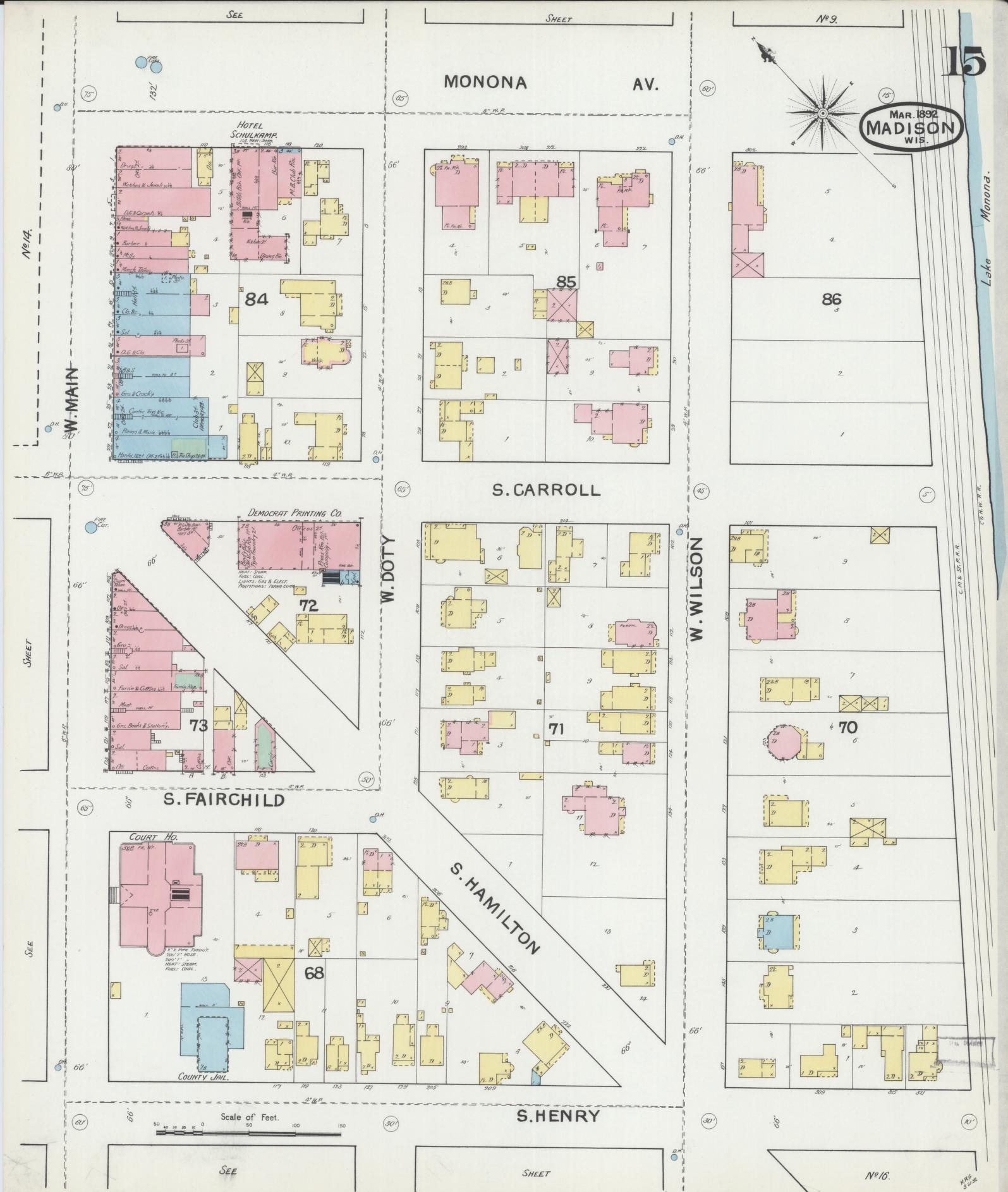 Sanborn Fire Insurance Map from Madison, Dane County, Wisconsin (1892), Sheet #0015 - Historic Sanborn Fire Insurance Map Print, vintage old map wall art, antique decor, genealogy gift, Wisconsin Wisconsin map