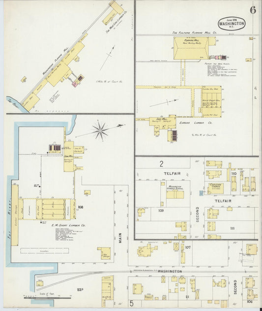 Sanborn Fire Insurance Map from Washington, Beaufort County, North Carolina (1896), Sheet #0006 - Historic Sanborn Fire Insurance Map Print, vintage old map wall art, antique decor, genealogy gift, Washington Washington map