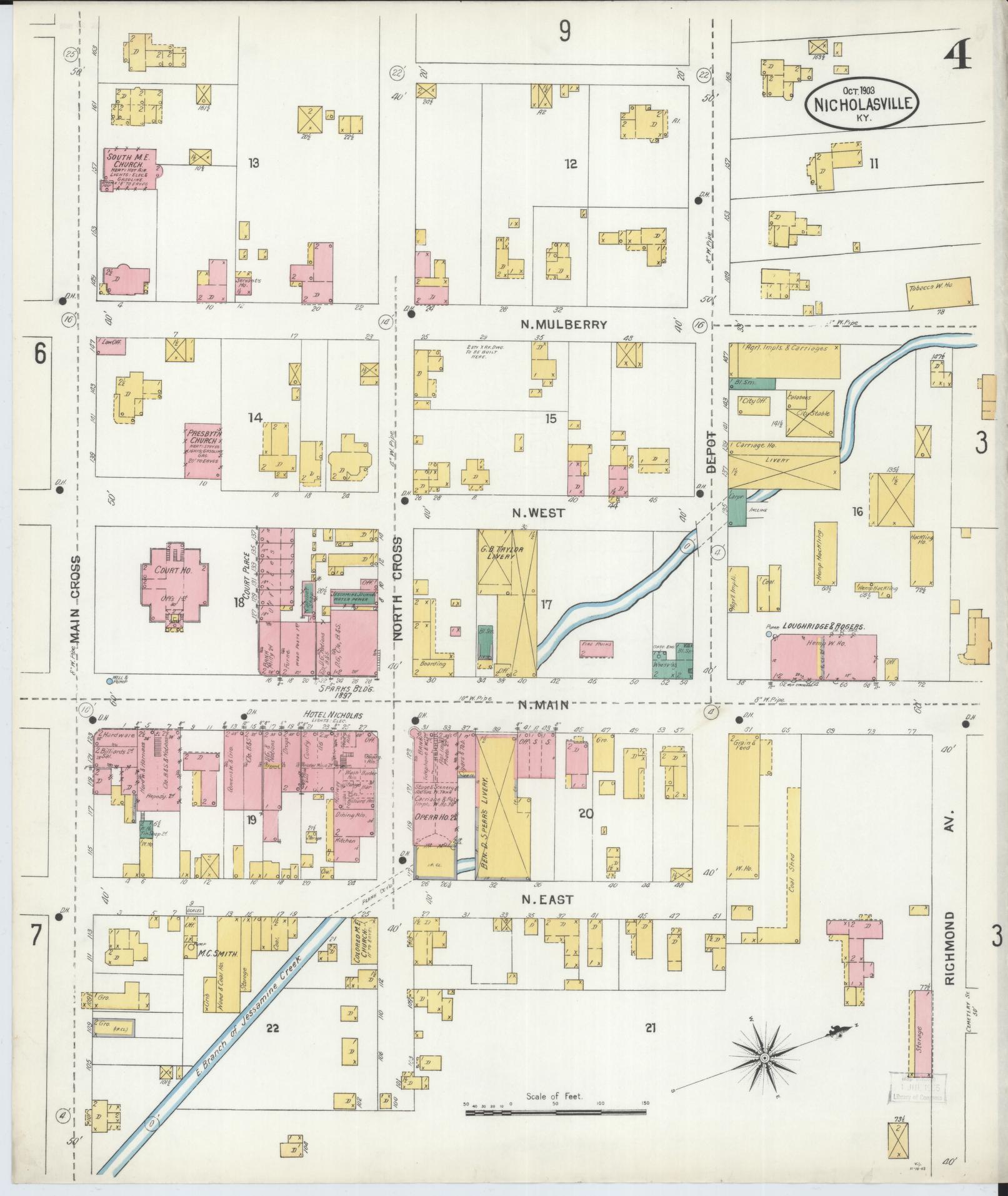 Sanborn Fire Insurance Map from Nicholasville, Jessamine County, Kentucky (1903), Sheet #0004 - Historic Sanborn Fire Insurance Map Print, vintage old map wall art, antique decor, genealogy gift, Kentucky Kentucky map