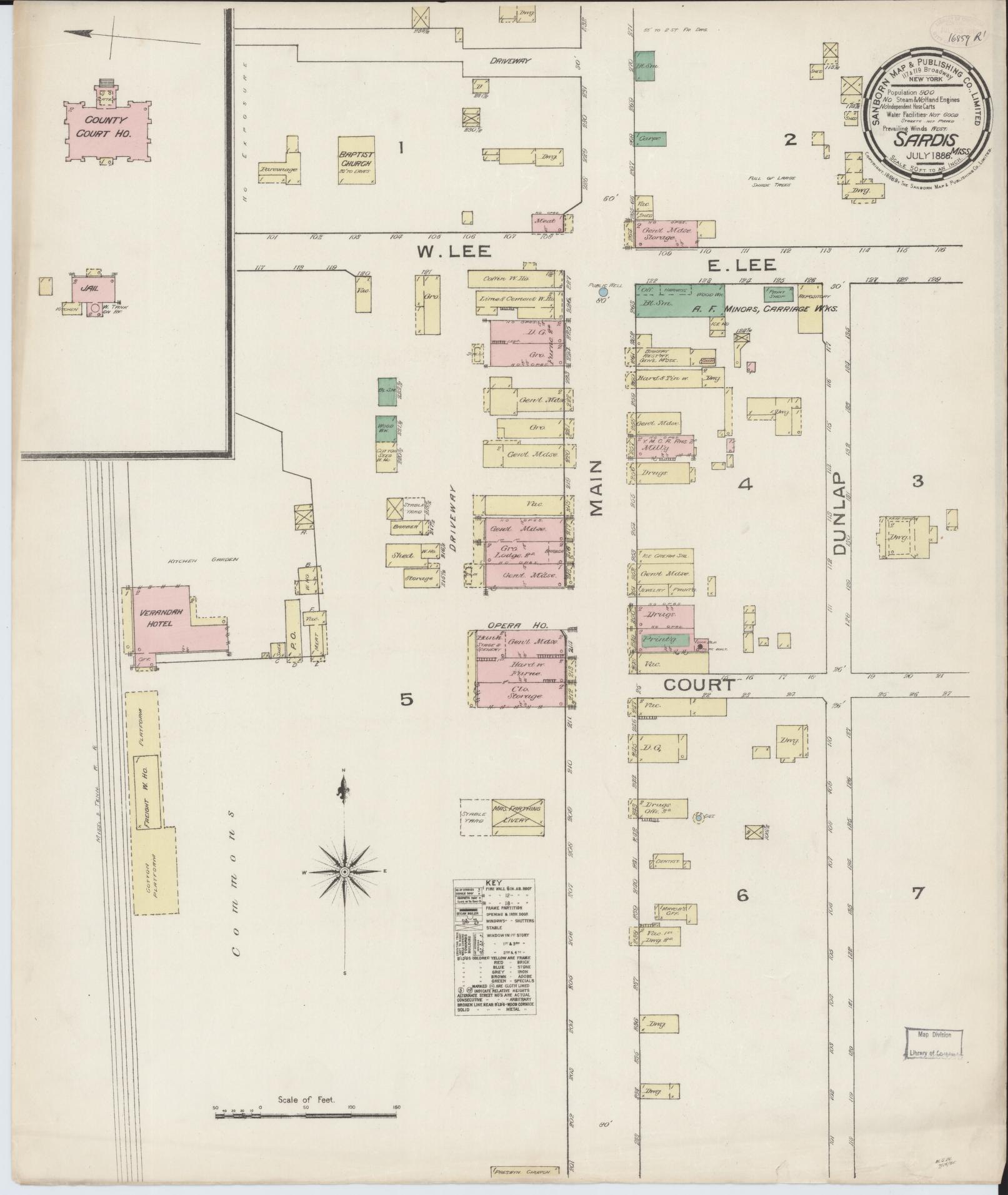 Sanborn Fire Insurance Map from Sardis, Panola County, Mississippi (1886), Sheet #0001 - Historic Sanborn Fire Insurance Map Print, vintage old map wall art, antique decor, genealogy gift, Mississippi Mississippi map