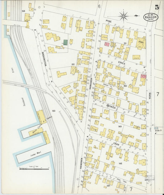 Sanborn Fire Insurance Map from Bangor, Penobscot County, Maine (1901), Sheet #0005 - Historic Sanborn Fire Insurance Map Print, vintage old map wall art, antique decor, genealogy gift, Maine Maine map