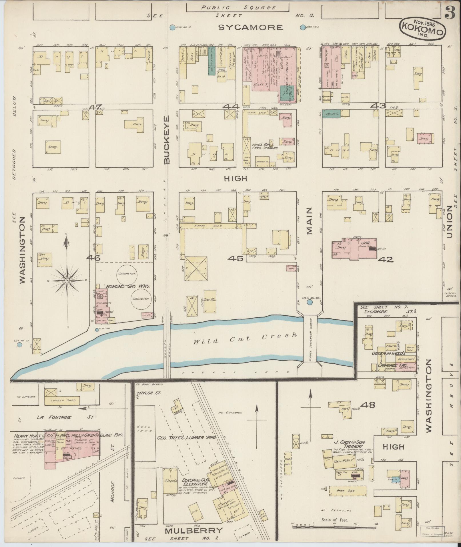 Sanborn Fire Insurance Map from Kokomo, Howard County, Indiana (1885), Sheet #0003 - Historic Sanborn Fire Insurance Map Print, vintage old map wall art, antique decor, genealogy gift, Indiana Indiana map