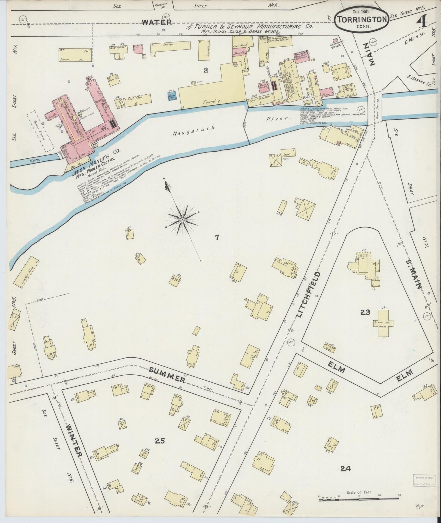 Sanborn Fire Insurance Map from Torrington, Litchfield County, Connecticut (1891), Sheet #0004 - Complete Map Set gallery image, historic Sanborn map, vintage wall art, Connecticut Connecticut