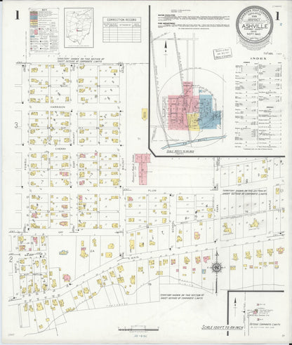 Sanborn Fire Insurance Map from Ashville, Pickaway County, Ohio (1940), Sheet #0001 - Historic Sanborn Fire Insurance Map Print, vintage old map wall art, antique decor, genealogy gift, Ohio Ohio map