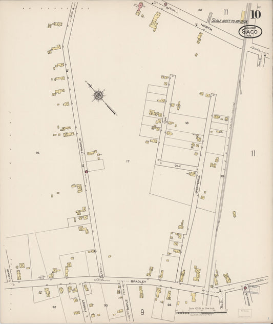 Sanborn Fire Insurance Map from Saco, York County, Maine (1922), Sheet #0010 - Historic Sanborn Fire Insurance Map Print, vintage old map wall art, antique decor, genealogy gift, Maine Maine map