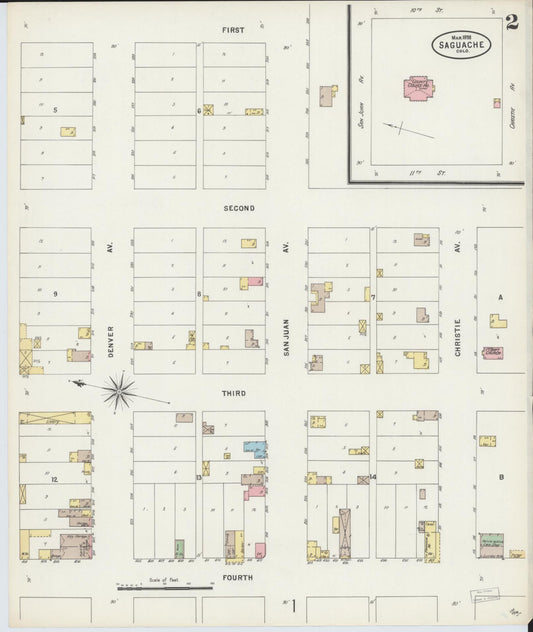 Sanborn Fire Insurance Map from Saguache, Saguache County, Colorado (1898), Sheet #0002 - Historic Sanborn Fire Insurance Map Print, vintage old map wall art, antique decor, genealogy gift, Colorado Colorado map
