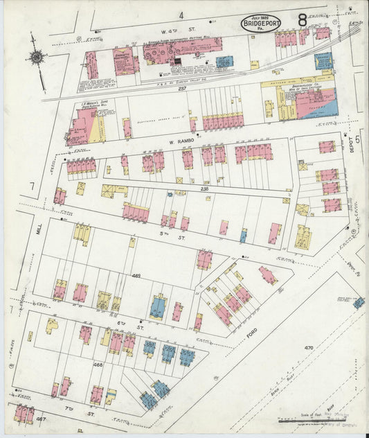 Sanborn Fire Insurance Map from Bridgeport, Montgomery County, Pennsylvania (1920), Sheet #0008 - Historic Sanborn Fire Insurance Map Print, vintage old map wall art, antique decor, genealogy gift, Pennsylvania Pennsylvania map