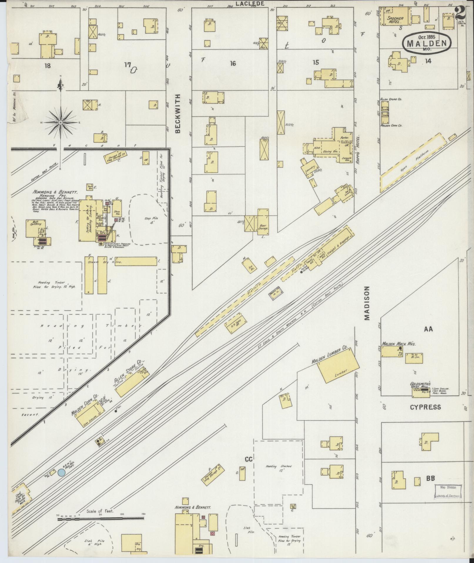 Sanborn Fire Insurance Map from Malden, Dunklin County, Missouri (1895), Sheet #0002 - Historic Sanborn Fire Insurance Map Print, vintage old map wall art, antique decor, genealogy gift, Missouri Missouri map