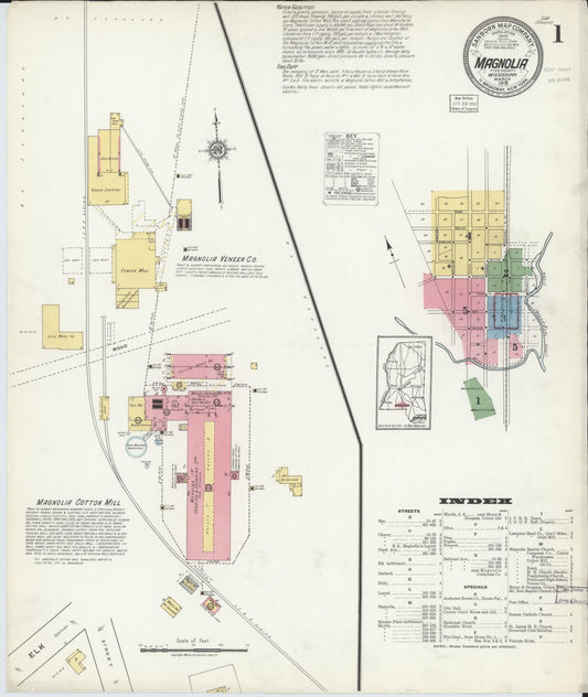 Sanborn Fire Insurance Map from Magnolia, Pike County, Mississippi (1918), Sheet #0001 - Complete Map Set gallery image, historic Sanborn map, vintage wall art, Mississippi Mississippi