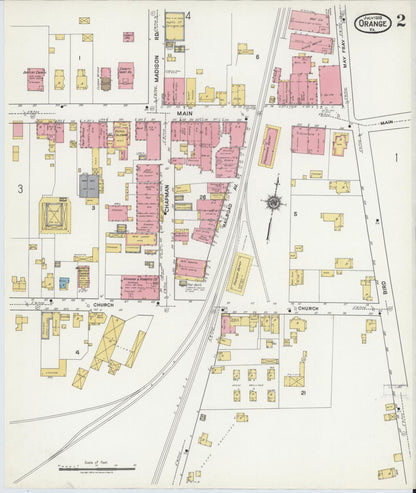 Sanborn Fire Insurance Map from Orange, Orange County, Virginia (1919), Sheet #0002 - Historic Sanborn Fire Insurance Map Print, vintage old map wall art, antique decor, genealogy gift, Virginia Virginia map