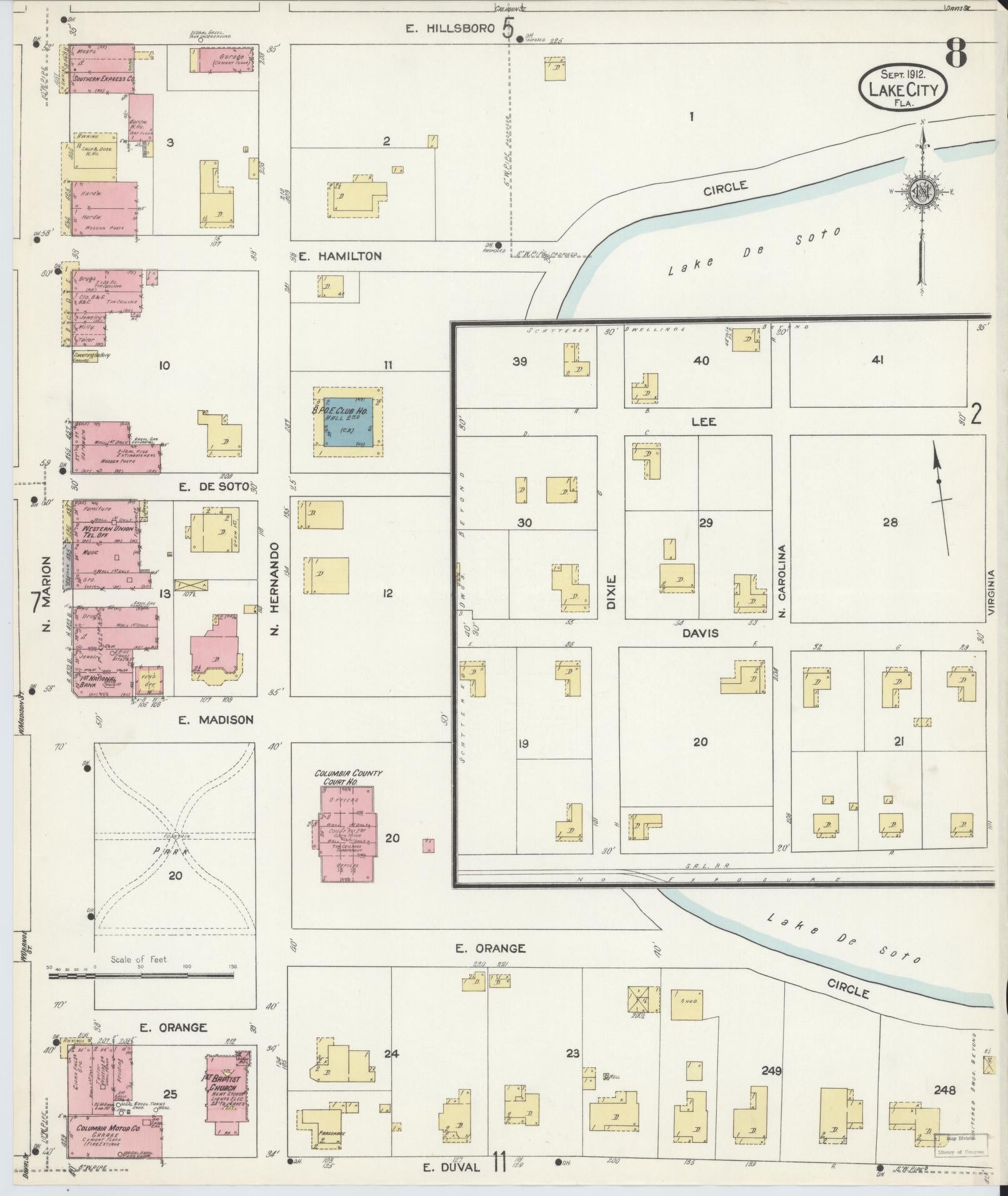 Sanborn Fire Insurance Map from Lake City, Columbia County, Florida (1912), Sheet #0008 - Complete Map Set gallery image, historic Sanborn map, vintage wall art, Florida Florida