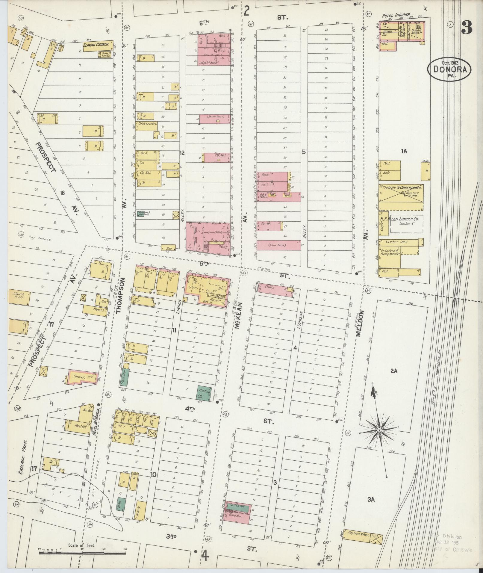 Sanborn Fire Insurance Map from Donora, Washington County, Pennsylvania (1902), Sheet #0003 - Historic Sanborn Fire Insurance Map Print, vintage old map wall art, antique decor, genealogy gift, Pennsylvania Pennsylvania map