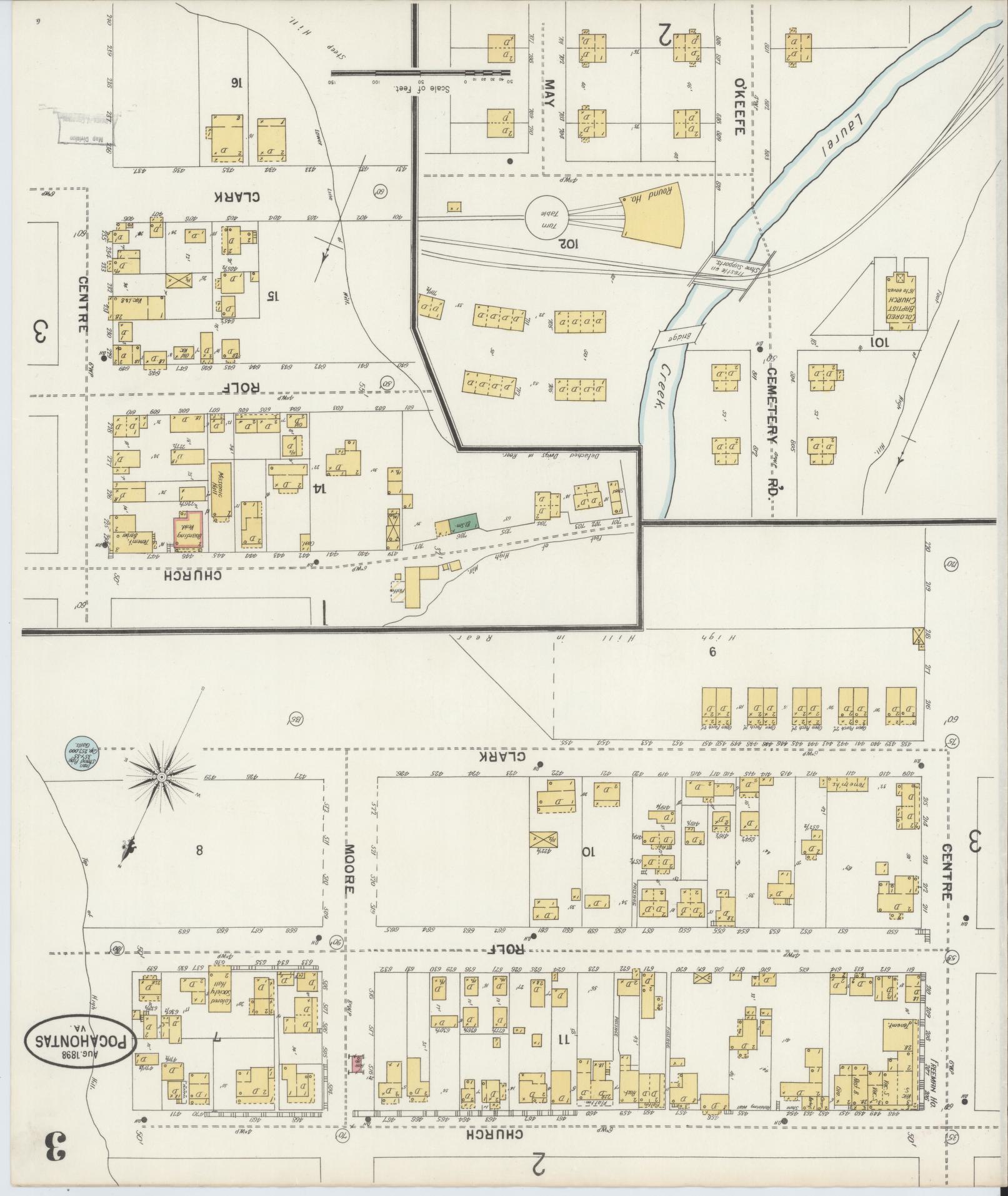Sanborn Fire Insurance Map from Pocahontas, Tazewell County, Virginia (1898), Sheet #0003 - Historic Sanborn Fire Insurance Map Print, vintage old map wall art, antique decor, genealogy gift, Virginia Virginia map