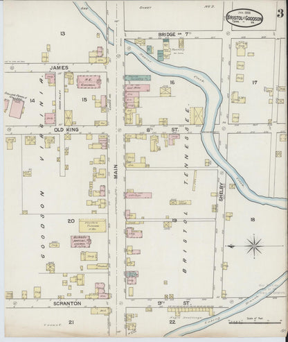 Sanborn Fire Insurance Map from Bristol, Sullivan County, Tennessee (1888), Sheet #0003 - Complete Map Set gallery image, historic Sanborn map, vintage wall art, Tennessee Tennessee