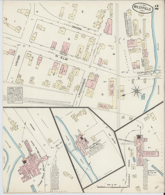 Sanborn Fire Insurance Map from Westfield, Hampden County, Massachusetts (1884), Sheet #0002 - Historic Sanborn Fire Insurance Map Print, vintage old map wall art, antique decor, genealogy gift, Massachusetts Massachusetts map
