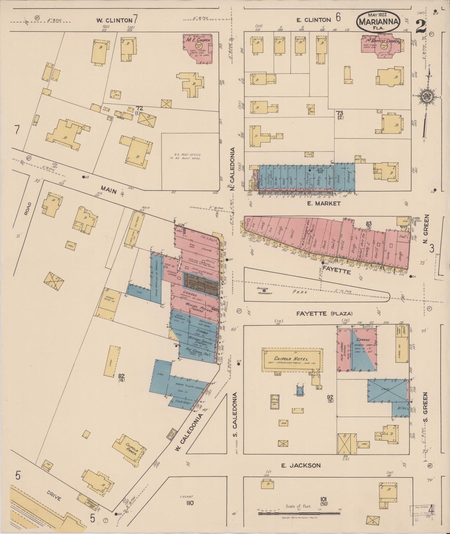 Sanborn Fire Insurance Map from Marianna, Jackson County, Florida (1922), Sheet #0002 - Complete Map Set gallery image, historic Sanborn map, vintage wall art, Florida Florida