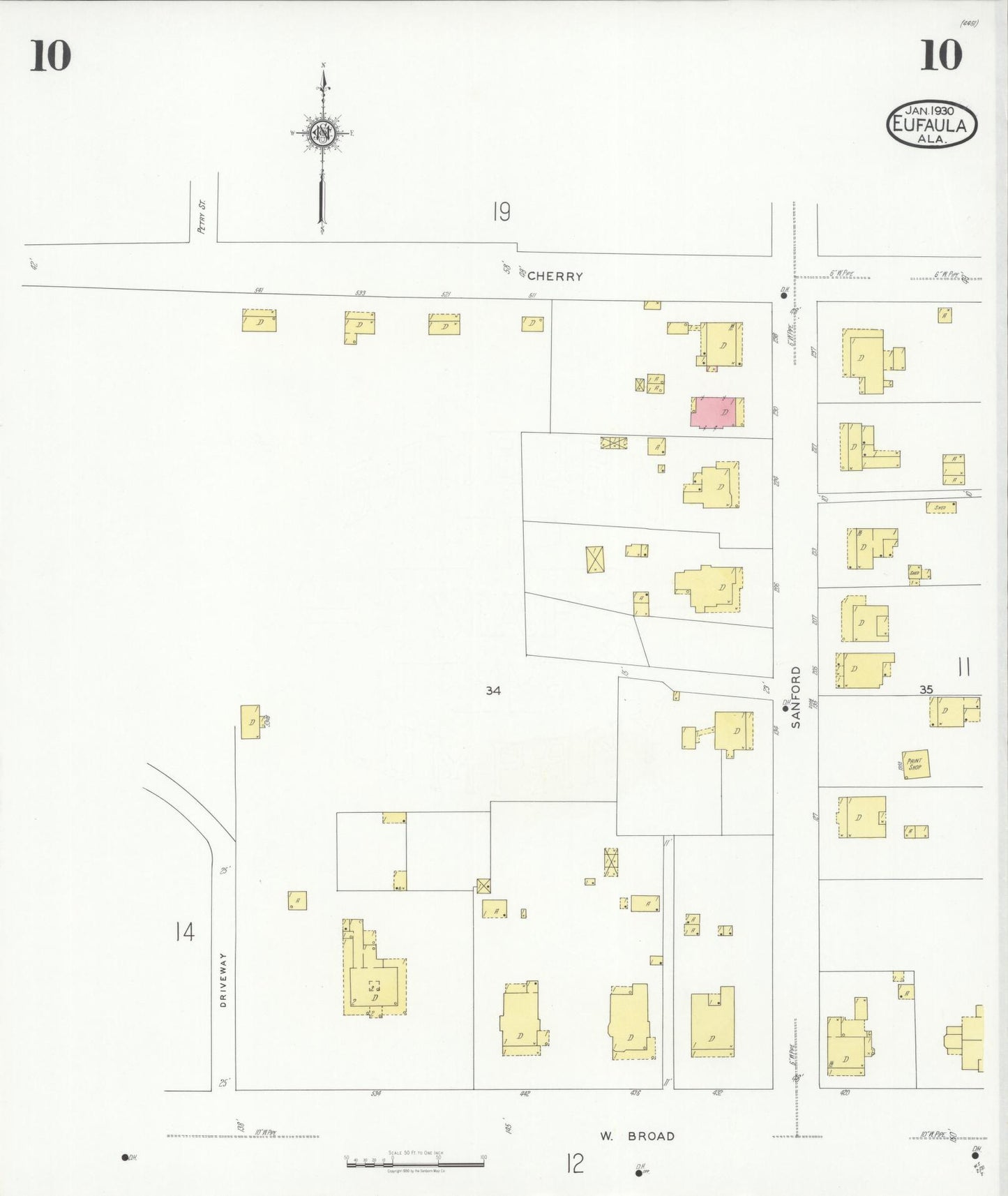 Sanborn Fire Insurance Map from Eufaula, Barbour County, Alabama (1930), Sheet #0010 - Historic Sanborn Fire Insurance Map Print, vintage old map wall art, antique decor, genealogy gift, Alabama Alabama map