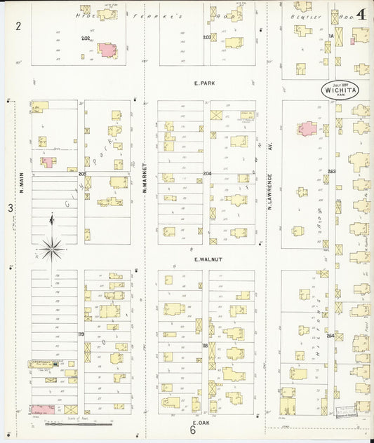 Sanborn Fire Insurance Map from Wichita, Sedgwick County, Kansas (1897), Sheet #0004 - Historic Sanborn Fire Insurance Map Print, vintage old map wall art, antique decor, genealogy gift, Kansas Kansas map