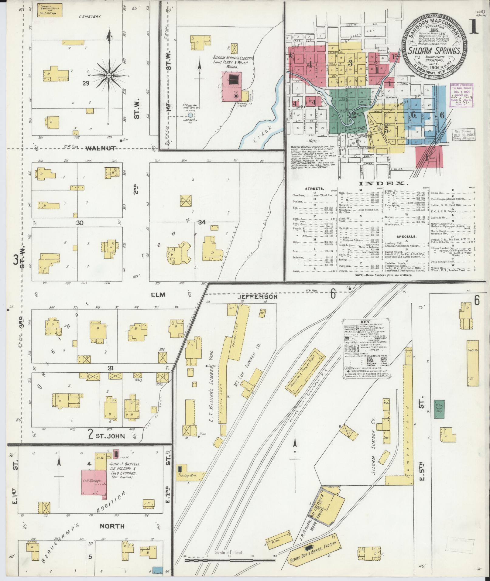 Sanborn Fire Insurance Map from Siloam Springs, Benton County, Arkansas (1904), Sheet #0001 - Complete Map Set gallery image, historic Sanborn map, vintage wall art, Arkansas Arkansas