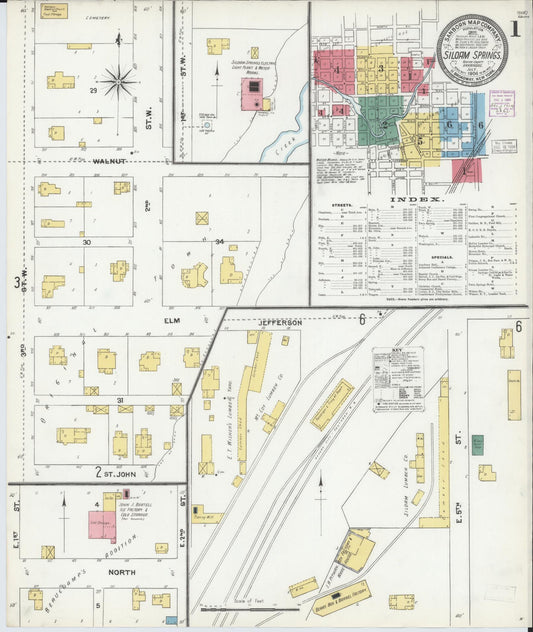 Sanborn Fire Insurance Map from Siloam Springs, Benton County, Arkansas (1904), Sheet #0001 - Complete Map Set gallery image, historic Sanborn map, vintage wall art, Arkansas Arkansas