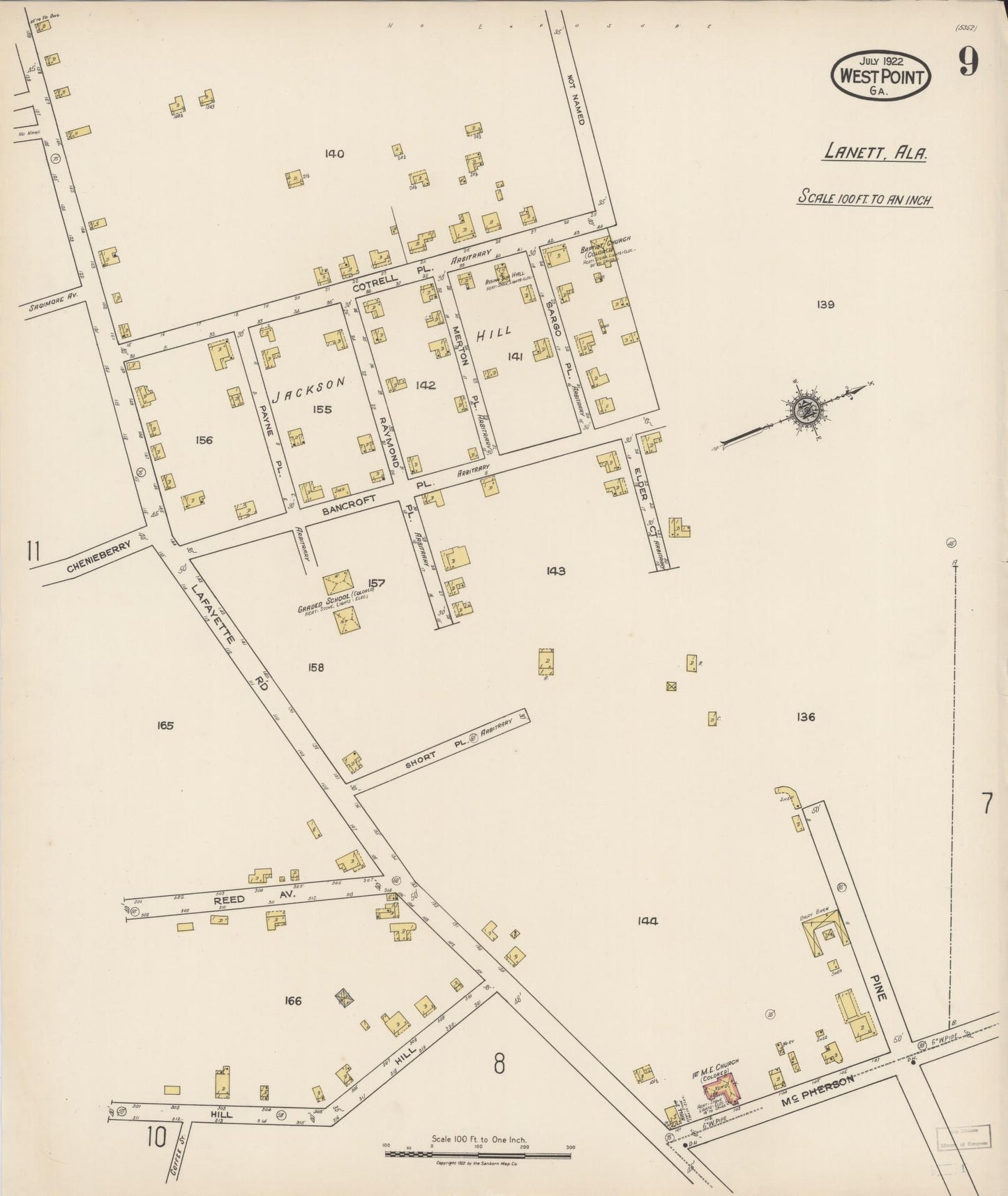 Sanborn Fire Insurance Map from West Point, Troup County, Georgia (1922), Sheet #0009 - Complete Map Set gallery image, historic Sanborn map, vintage wall art, Georgia Georgia